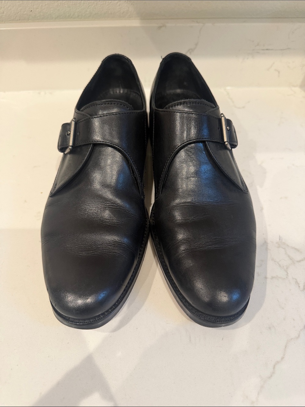 Men's Black Leather Single Monk Strap Dress Shoes